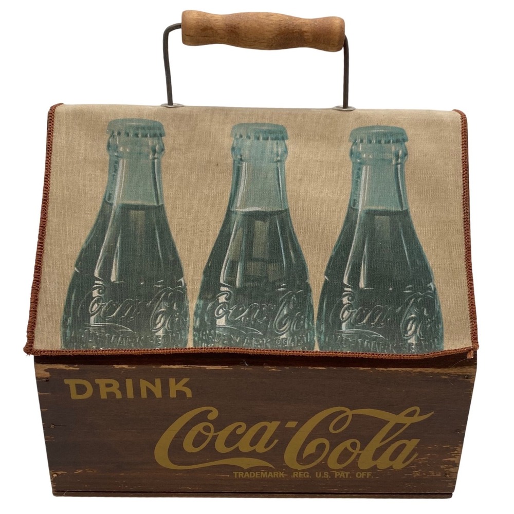 Coca-Cola Wooden Storage Crate Canvas Lid Brown Vintage Style Rustic Carrier